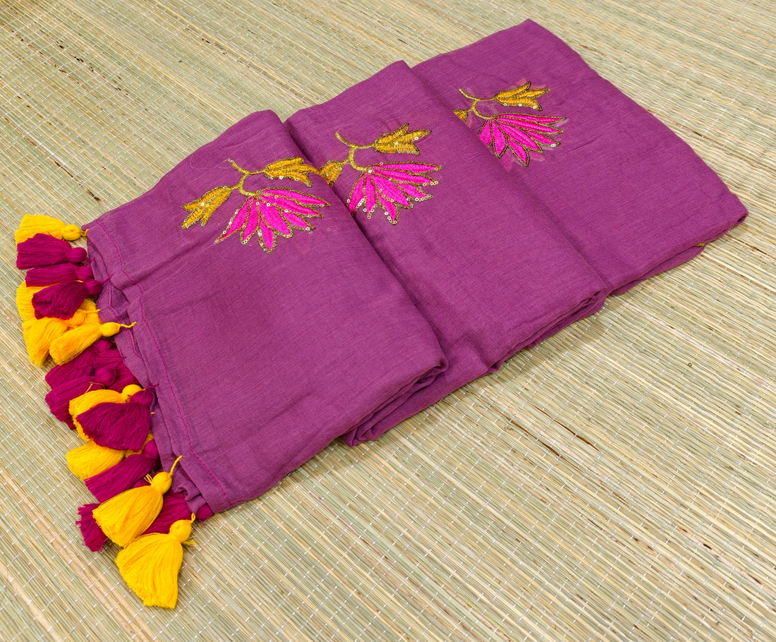 Premium flower sequence embroidery mul cotton saree