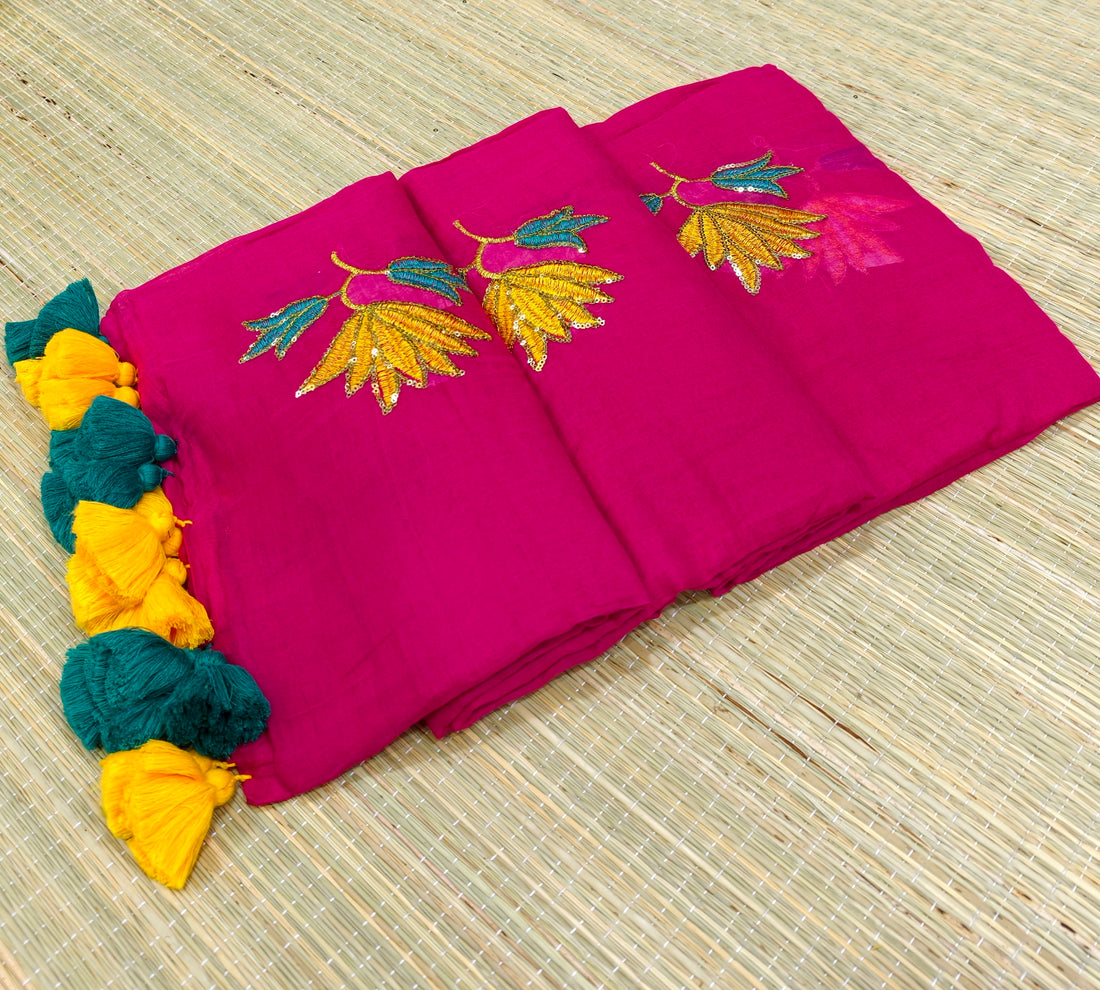 Premium flower sequence embroidery mul cotton saree