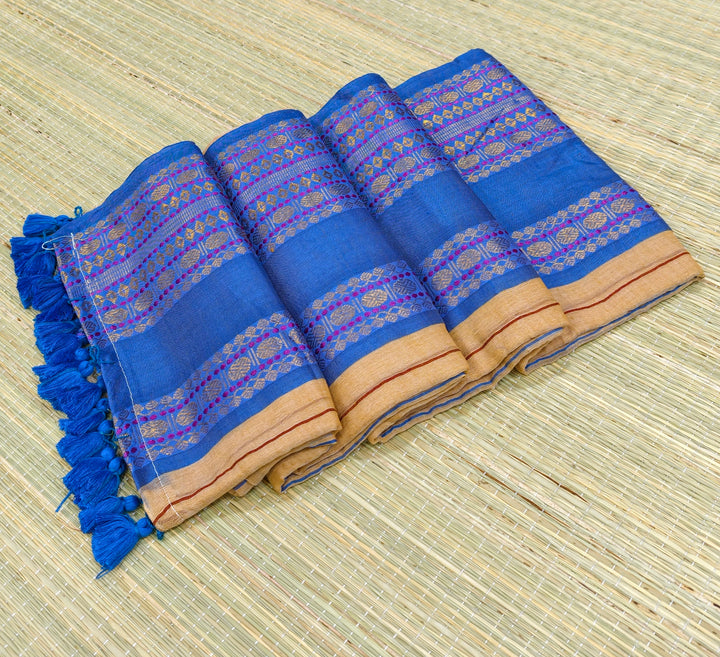 Mul cotton saree with stripes and kanchi border