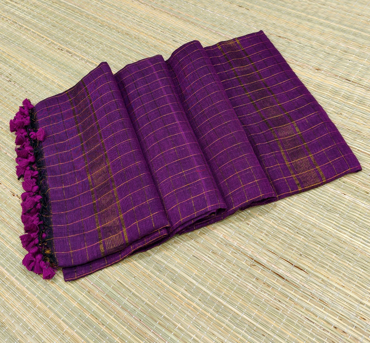 Mul cotton zari check saree