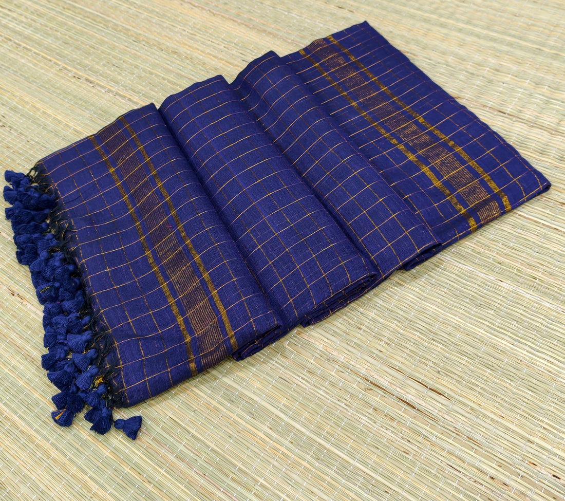 Mul cotton zari check saree