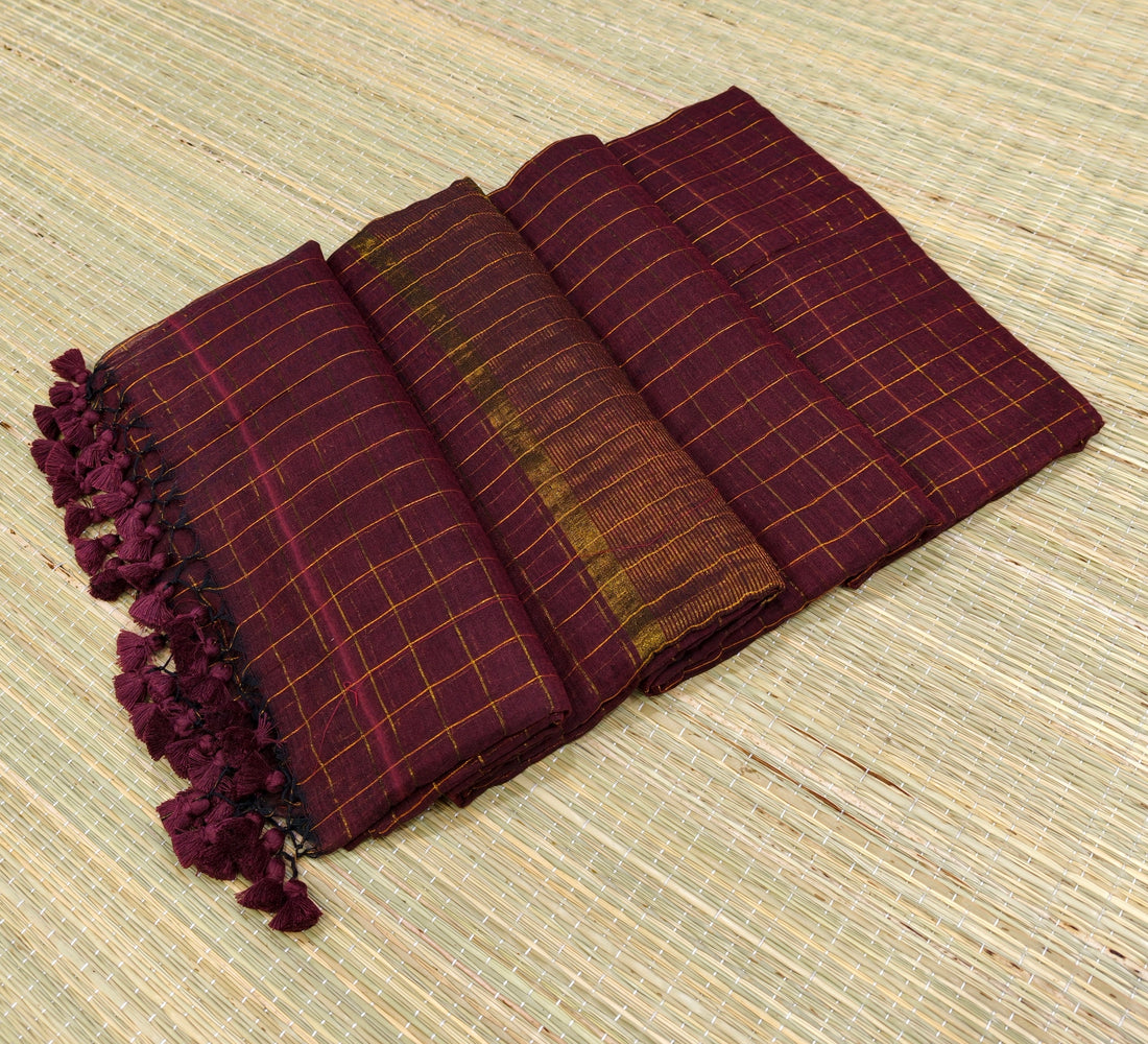 Mul cotton zari check saree