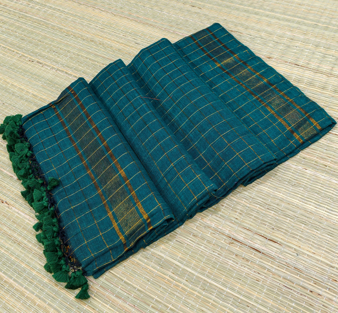 Mul cotton zari check saree