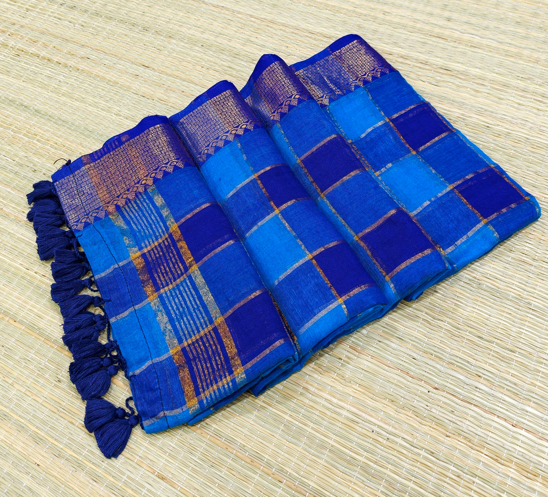 Mul cotton zari check saree