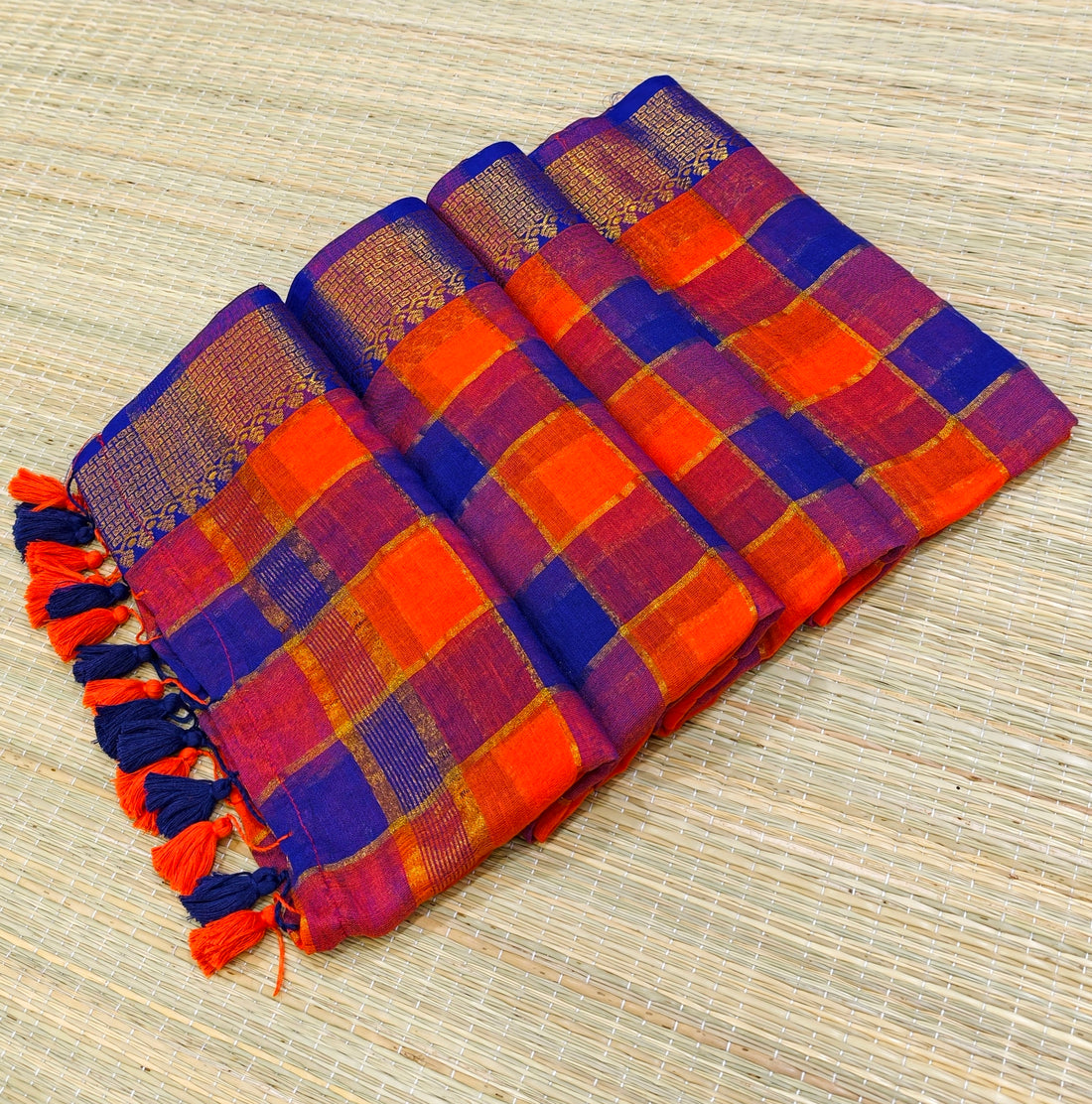 Mul cotton zari check saree
