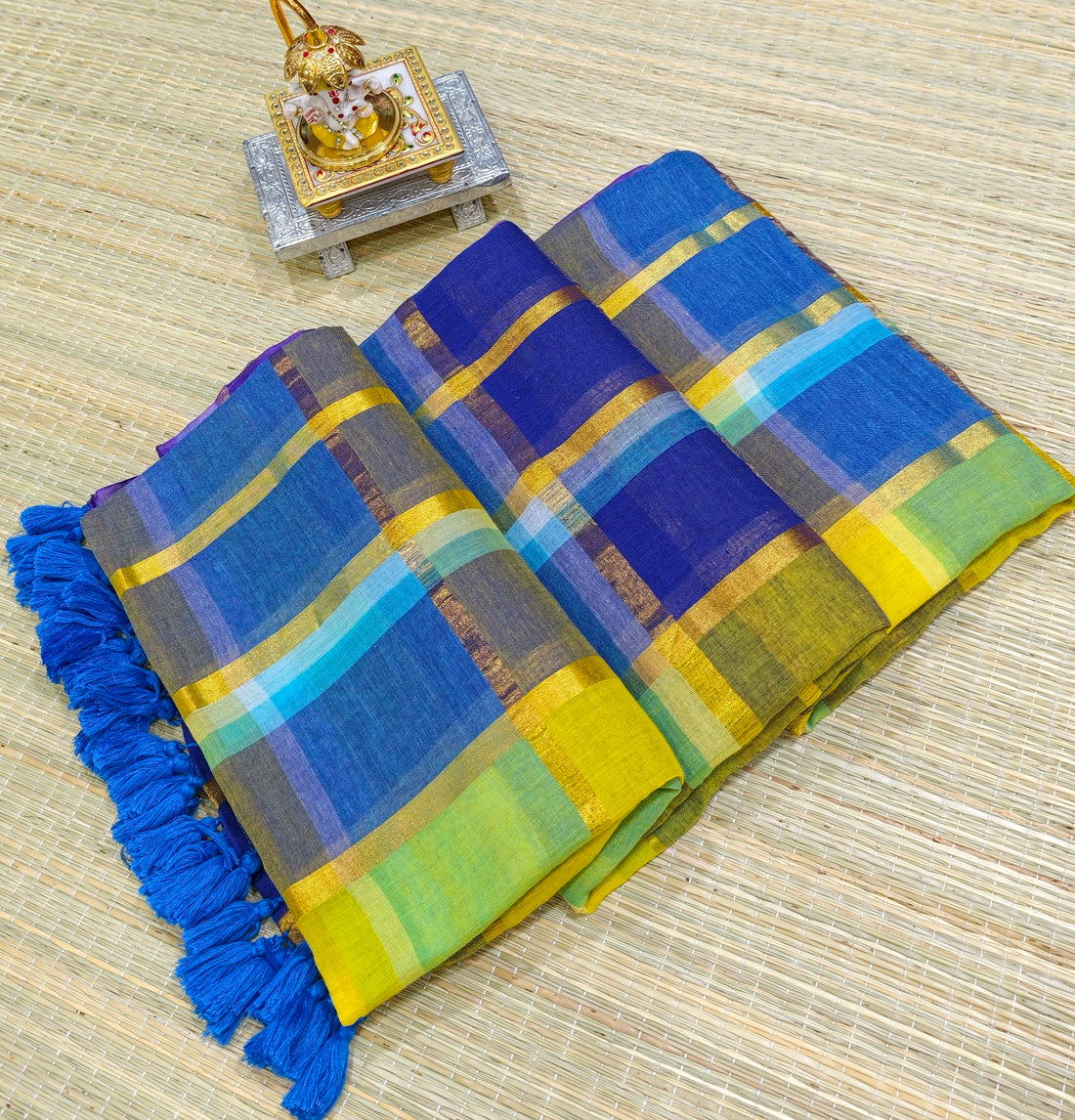 Premium multi big zari checks mul cotton saree PMK51