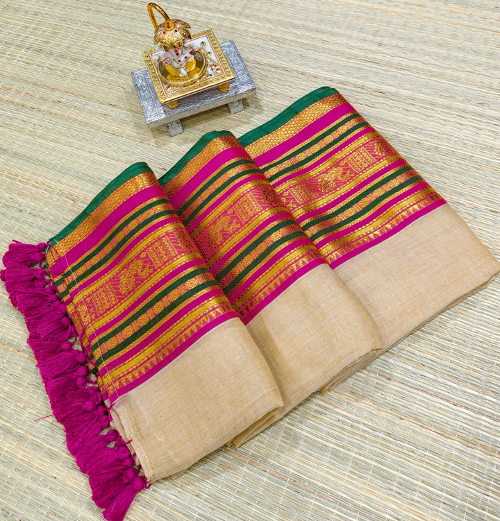 Premium mul cotton saree with big kanchi border PMK08