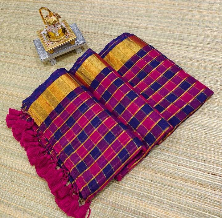 Premium Mul cotton zari check saree PMK26