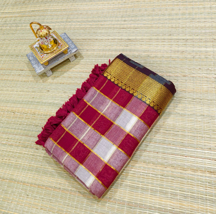 Premium Mul cotton zari check saree PMK34