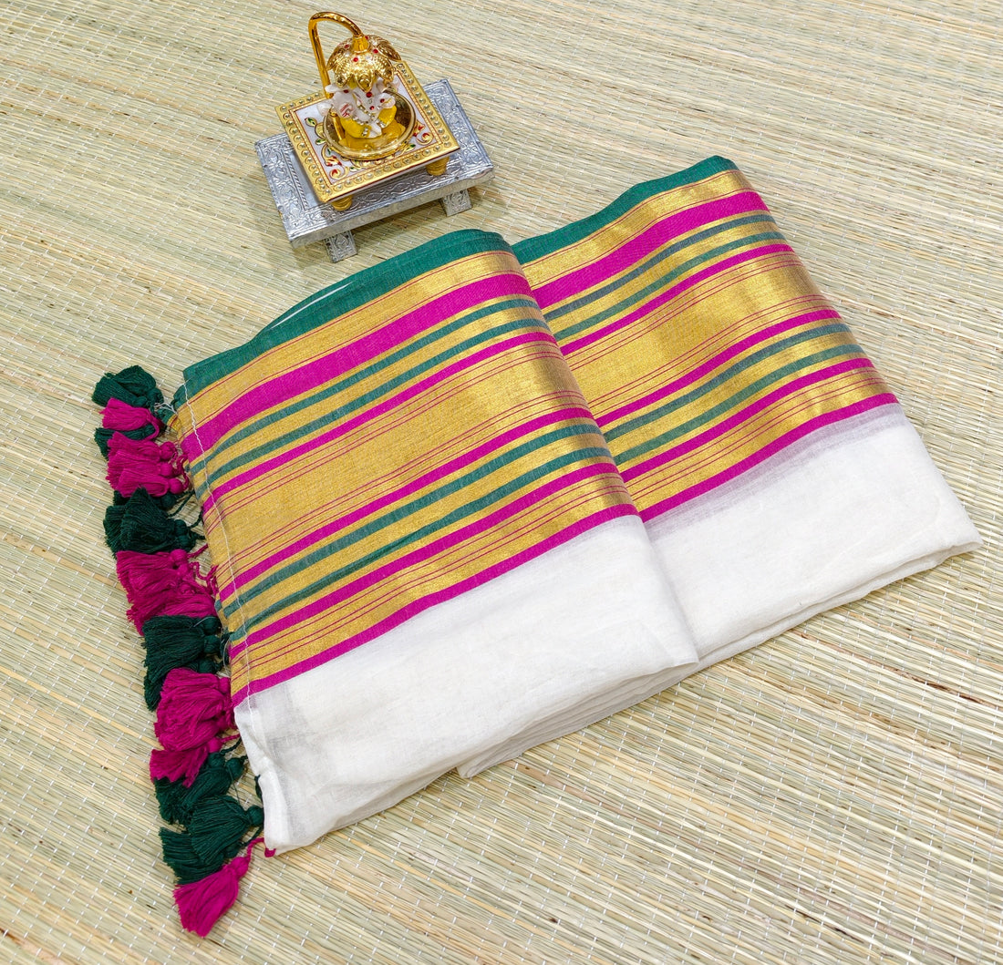 Premium mul cotton saree with zari border