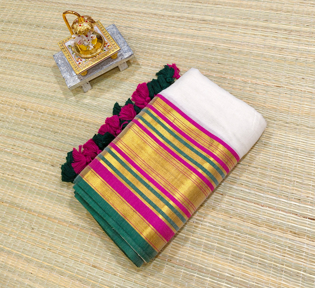 Premium mul cotton saree with zari border