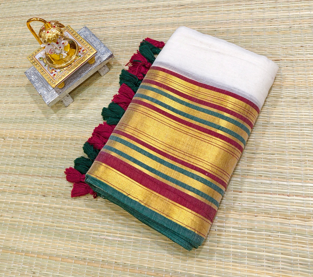 Premium mul cotton saree with zari border