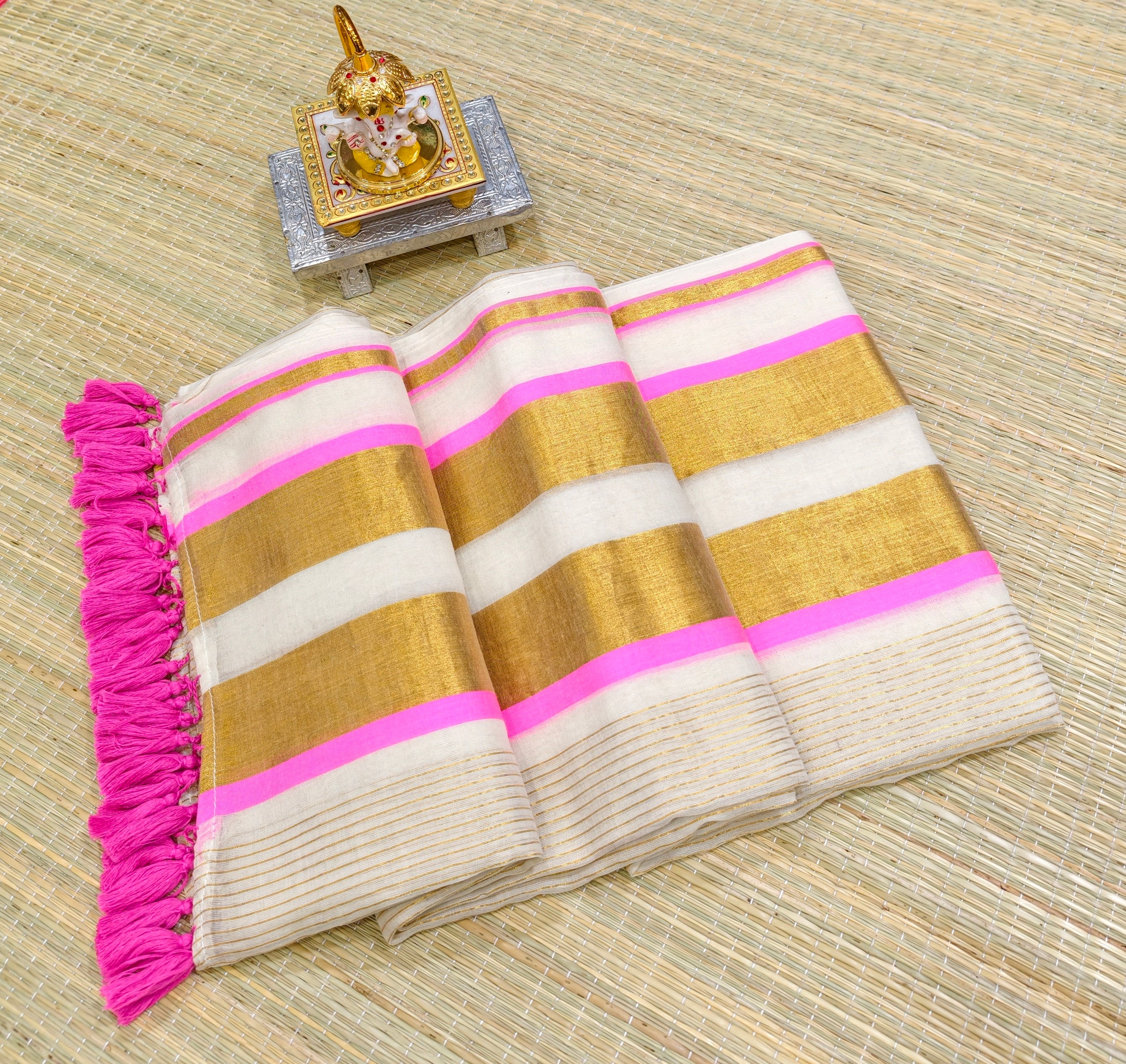 Premium Mul cotton saree with zari stripes PMK26