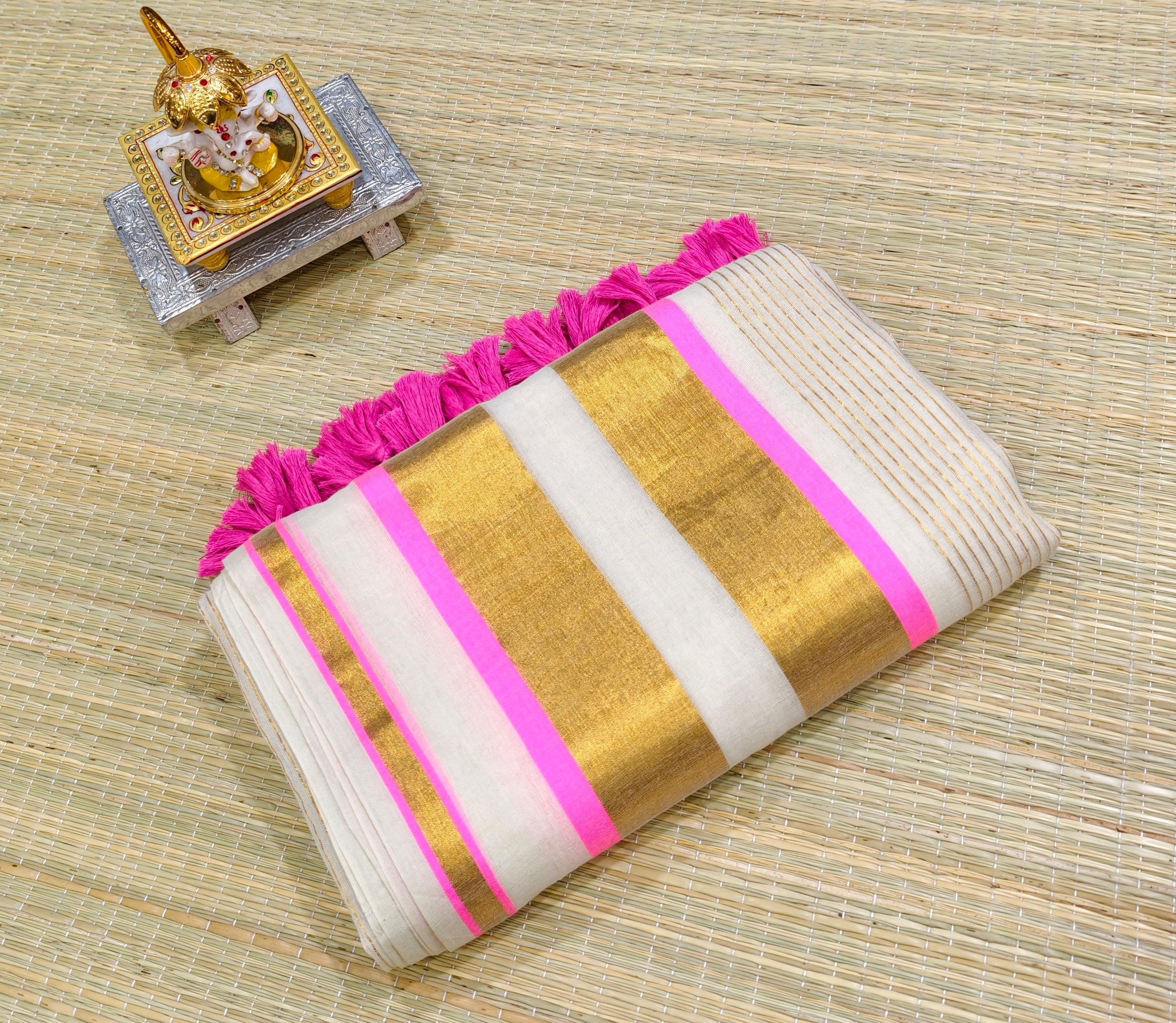 Premium Mul cotton saree with zari stripes PMK26