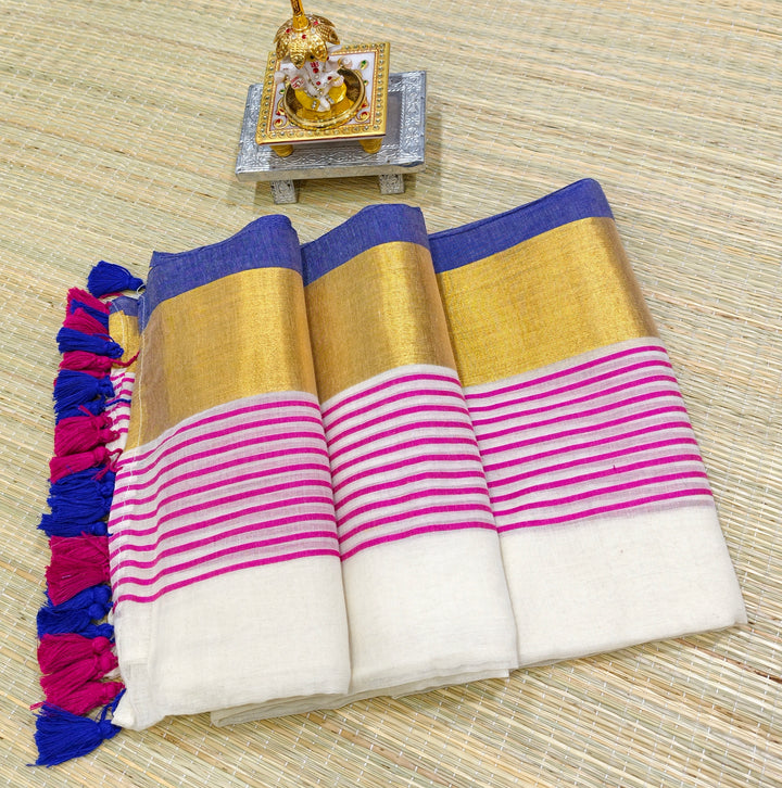 premium mul cotton saree with zari border -PMK03