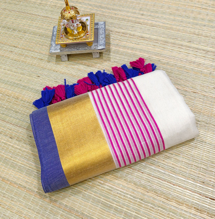 premium mul cotton saree with zari border -PMK03