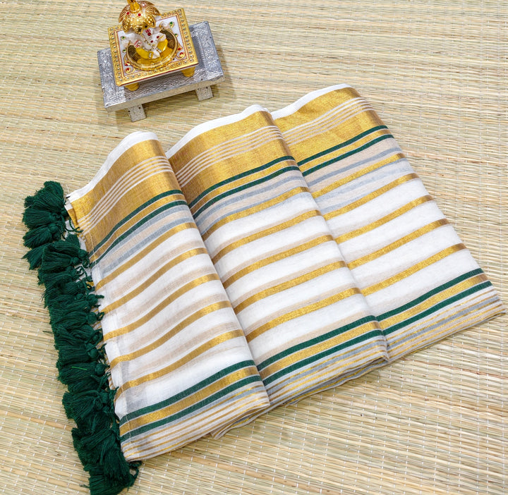 Premium mul cotton zari stripes saree PMK20