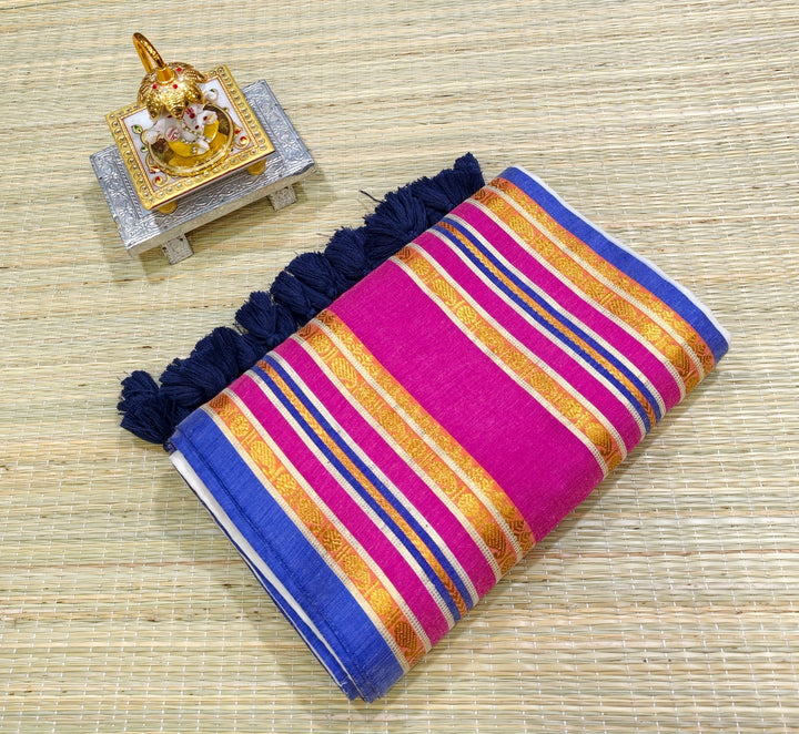 premium mul cotton saree with big zari border-PMK10