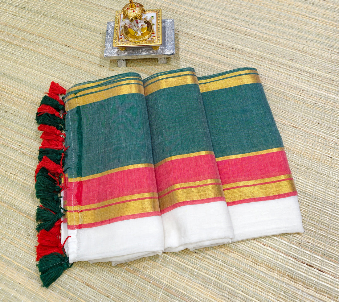 premium mul cotton saree with zari border-PMK09