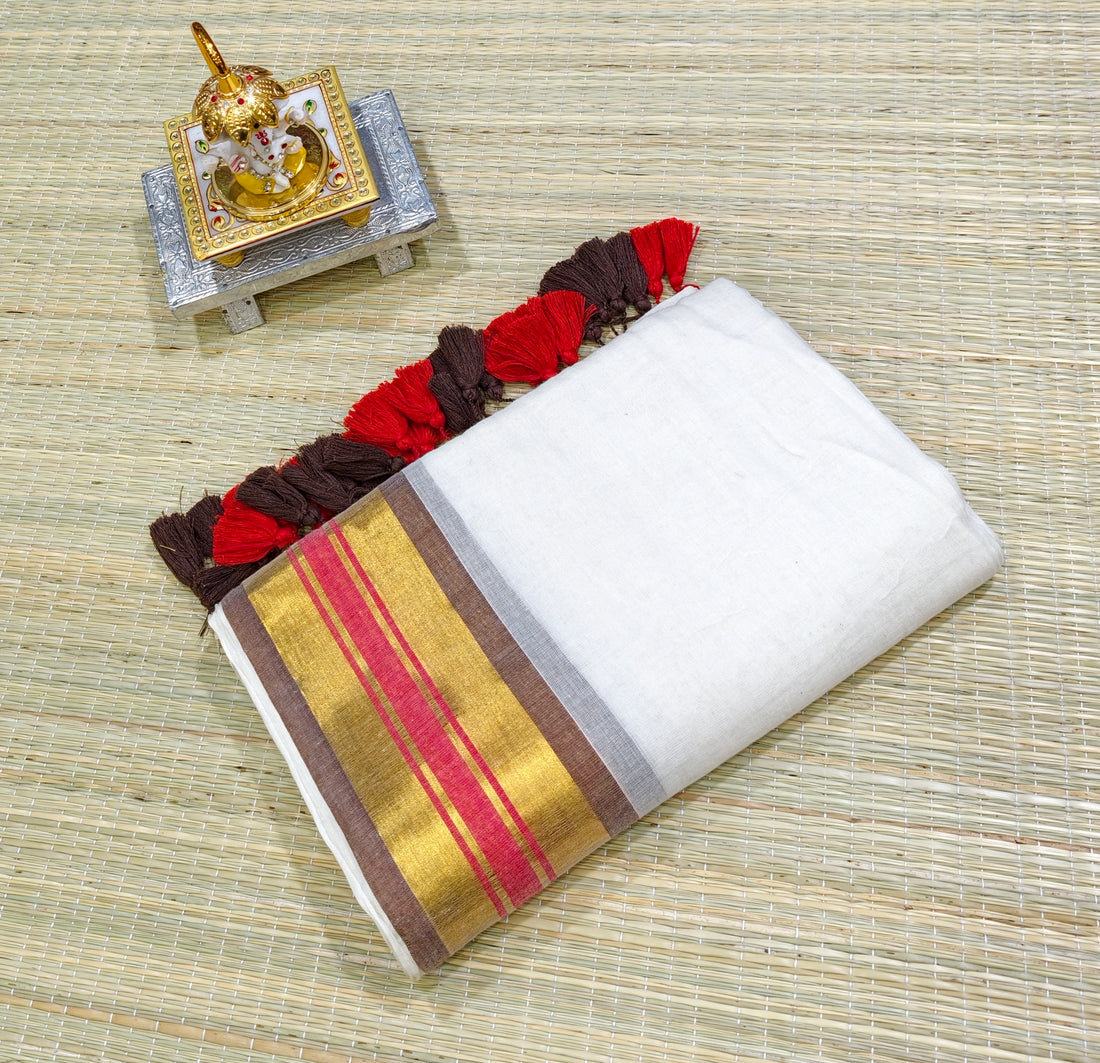premium mul cotton saree with zari border-PMK11