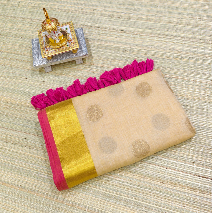 Premium polka dots mul cotton zari border saree PMK