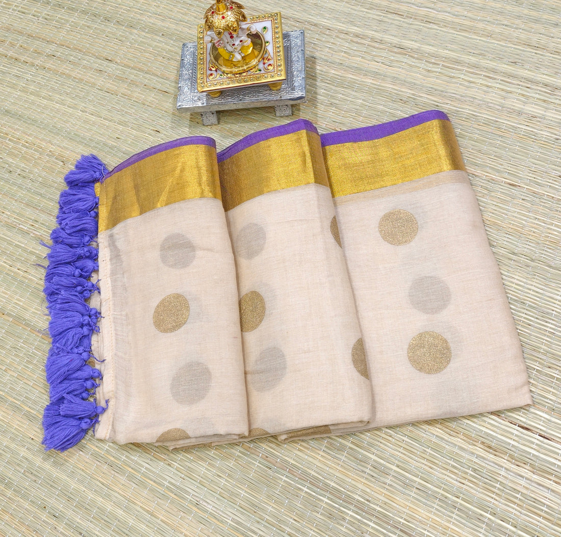 Premium polka dots mul cotton zari border saree PMK