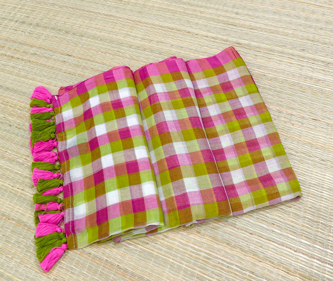 Premium multi checks mul saree PMK