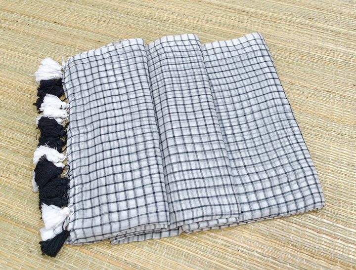 Premium black and white mul check saree PMK