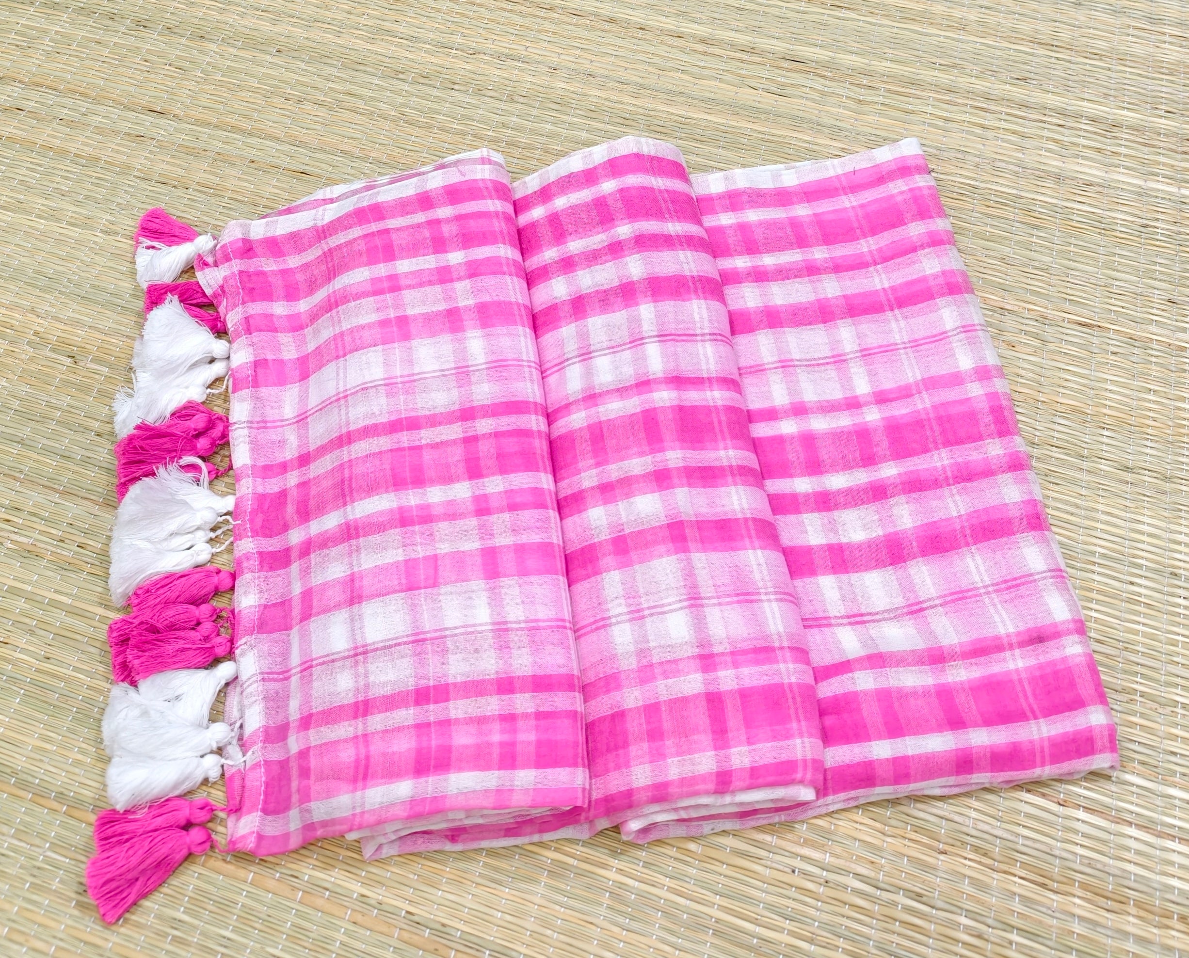 Premium mul cotton check saree