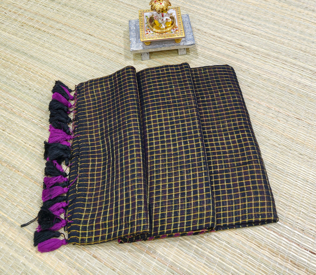 Premium mul cotton zari check saree PMK