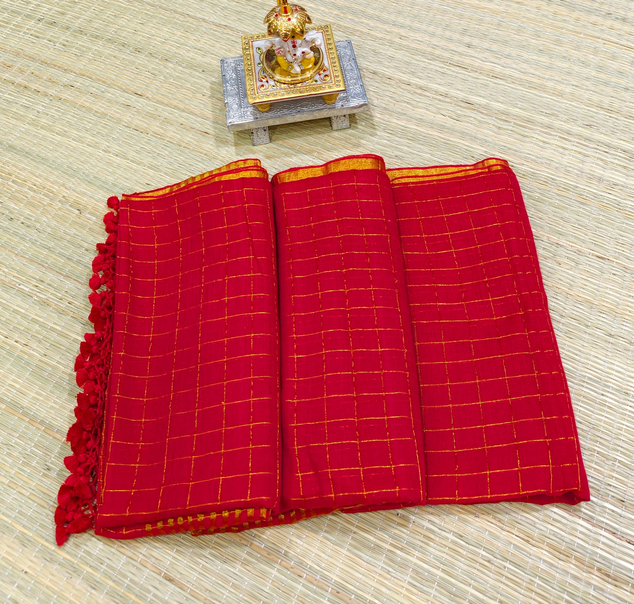 Premium mul cotton with zari checks PMK