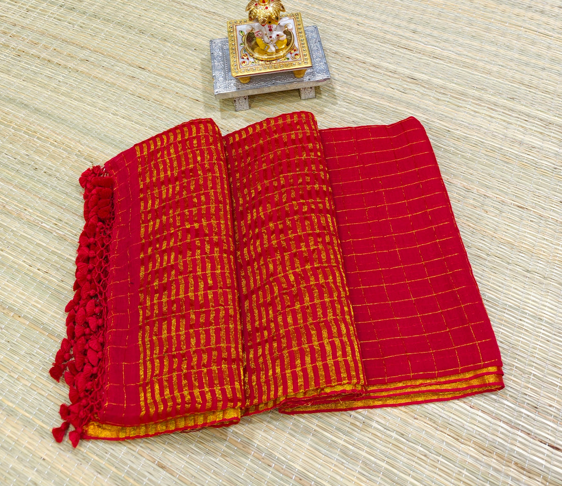 Premium mul cotton with zari checks PMK