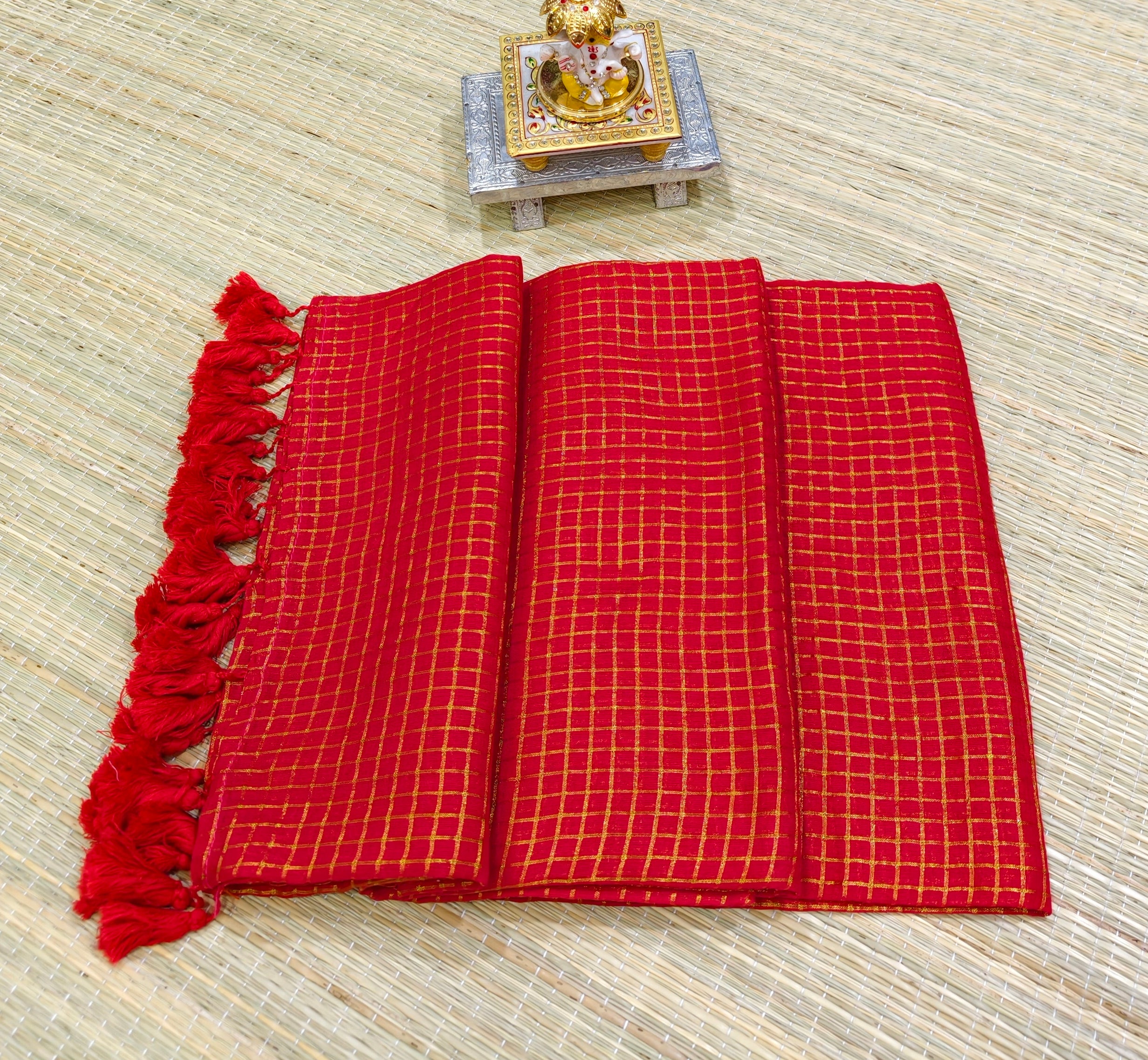 Premium mul cotton saree with small zari checks PMK