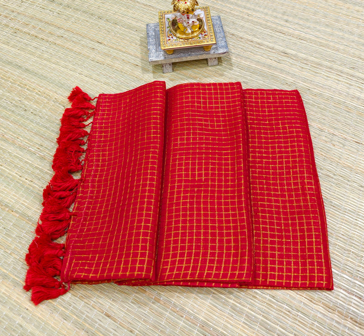 Premium mul cotton saree with small zari checks PMK