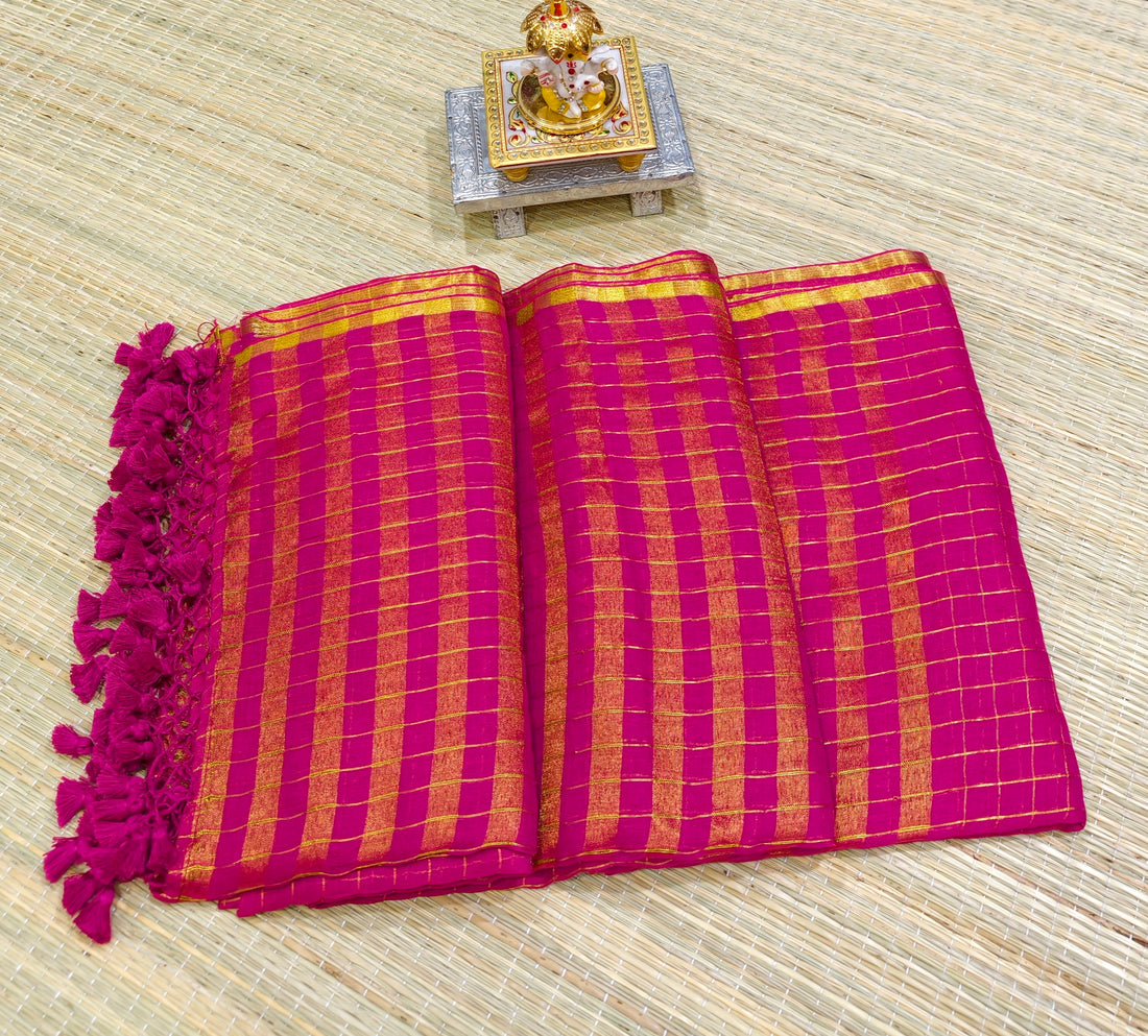 Premium mul cotton saree with zari checks PMK