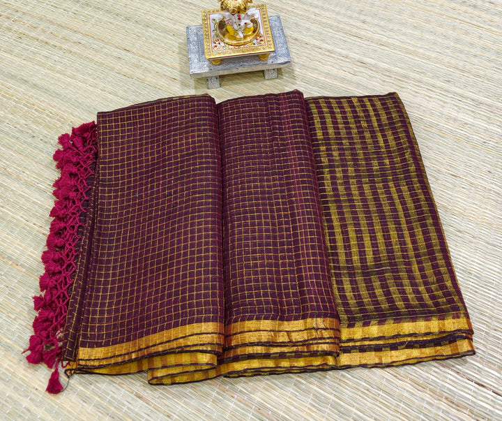 Premium Mul cotton zari check saree PMK22