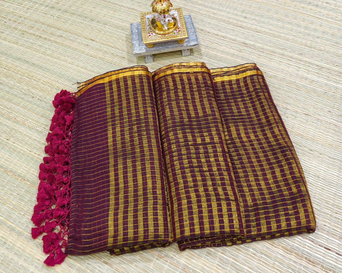 Premium Mul cotton zari check saree PMK22