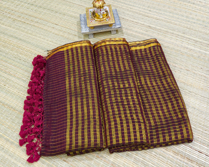 Premium Mul cotton zari check saree PMK22