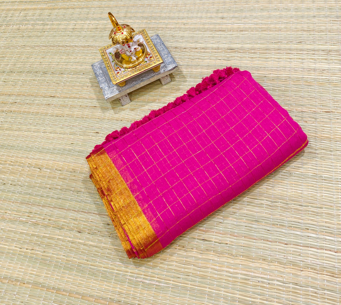 Premium mul cotton with zari checks PMK