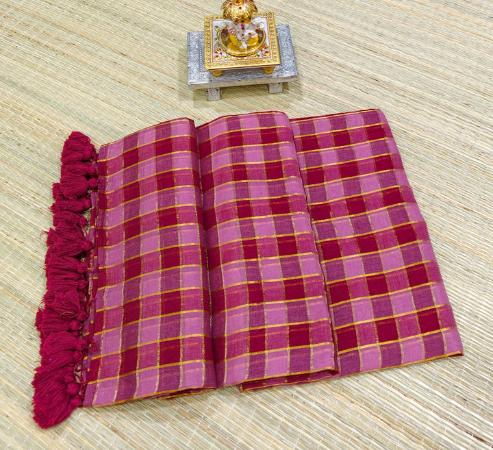 Premium mul cotton saree with zari checks PMK