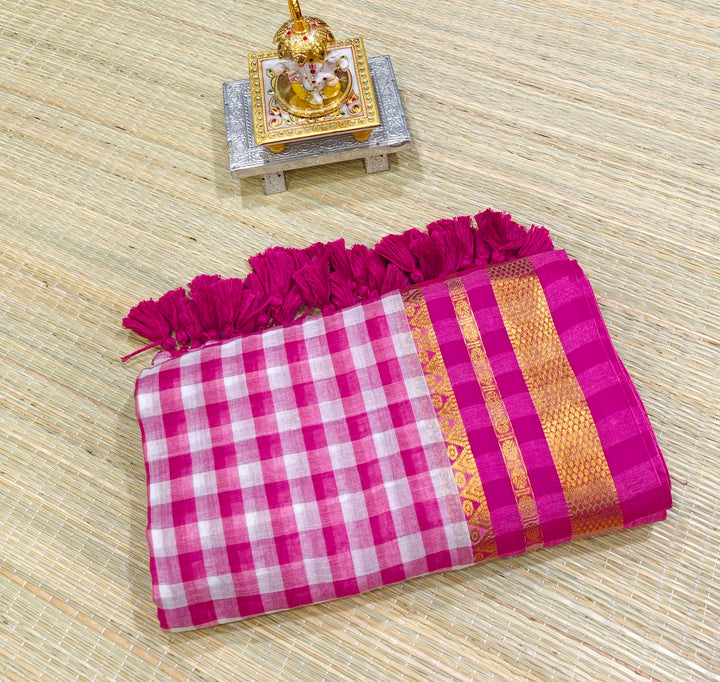 Premium mul check saree with kanchi border PMK
