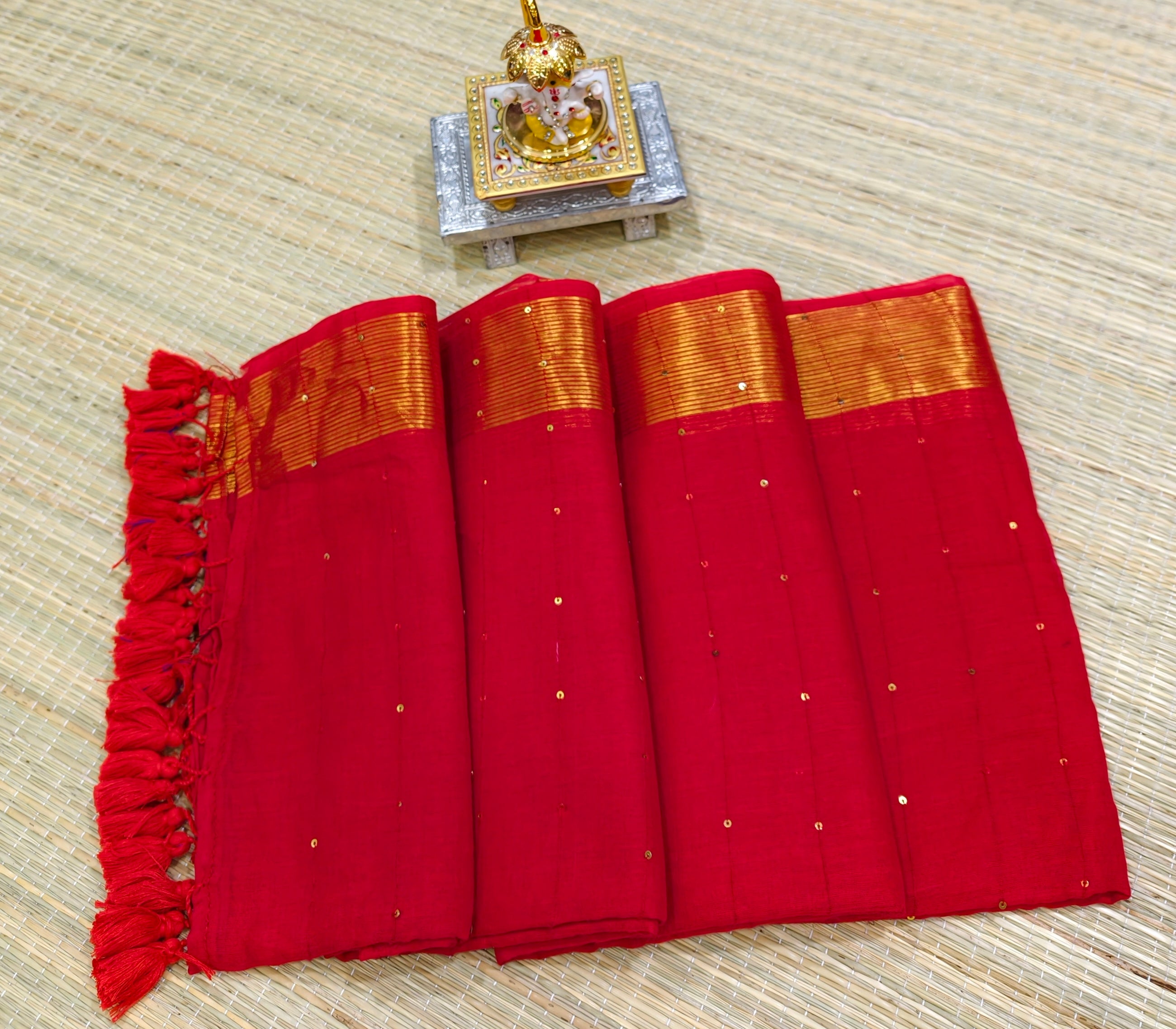 Premium mul cotton saree with sequence embroidery PMK