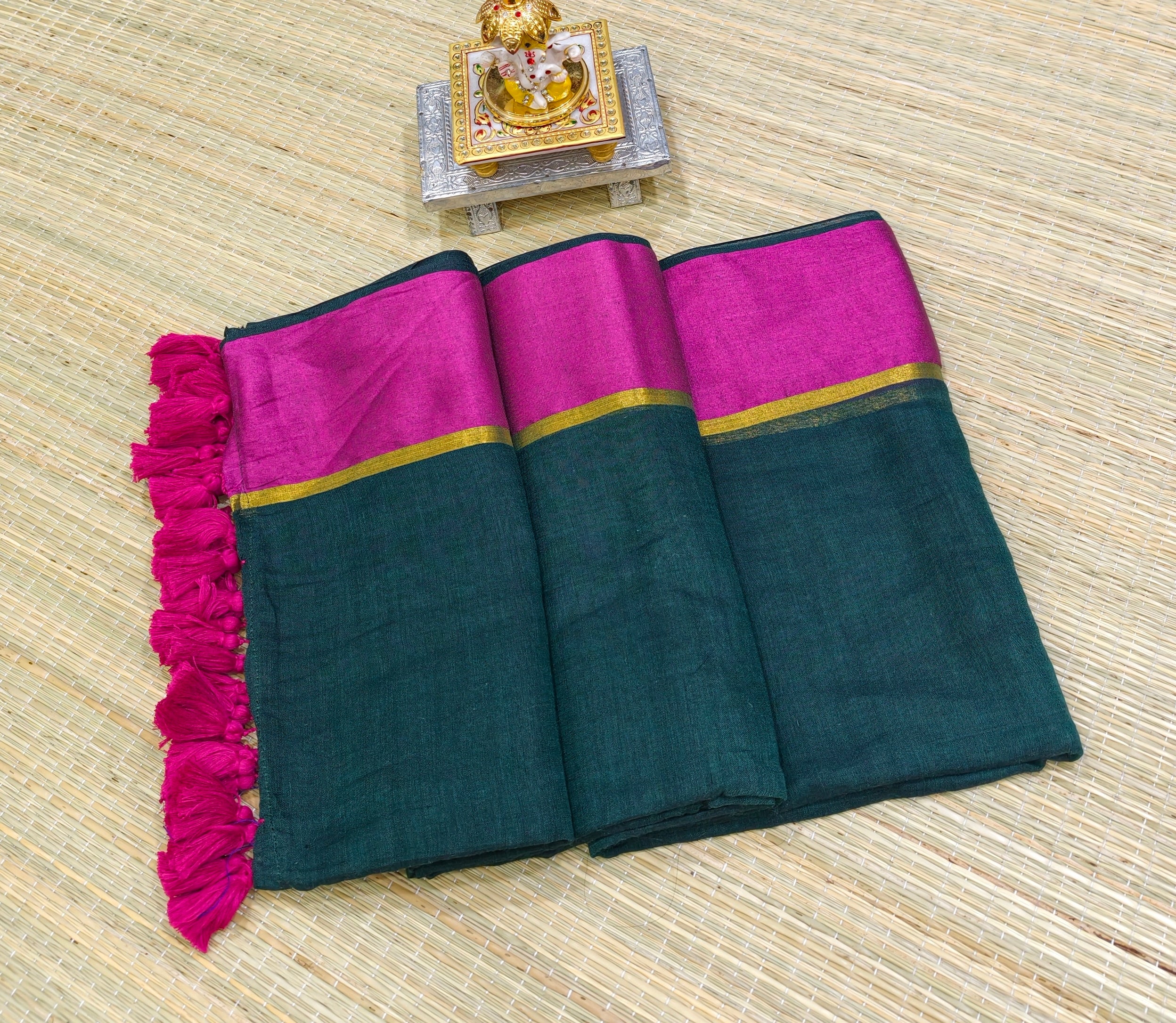 premium mul cotton saree with pink border PMK