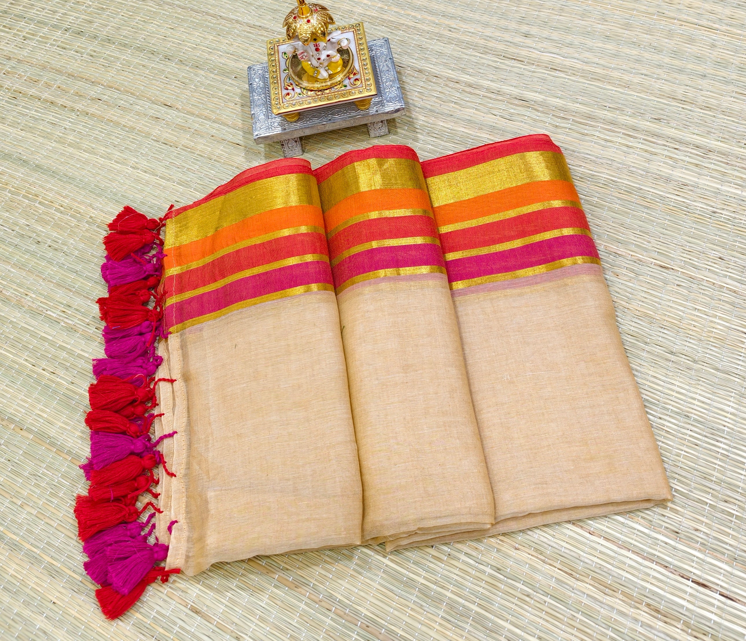 Premium mul saree with stripes zari border PMK