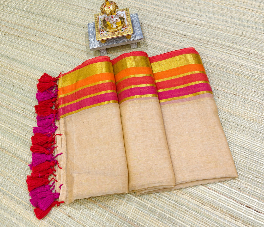 Premium mul saree with stripes zari border PMK