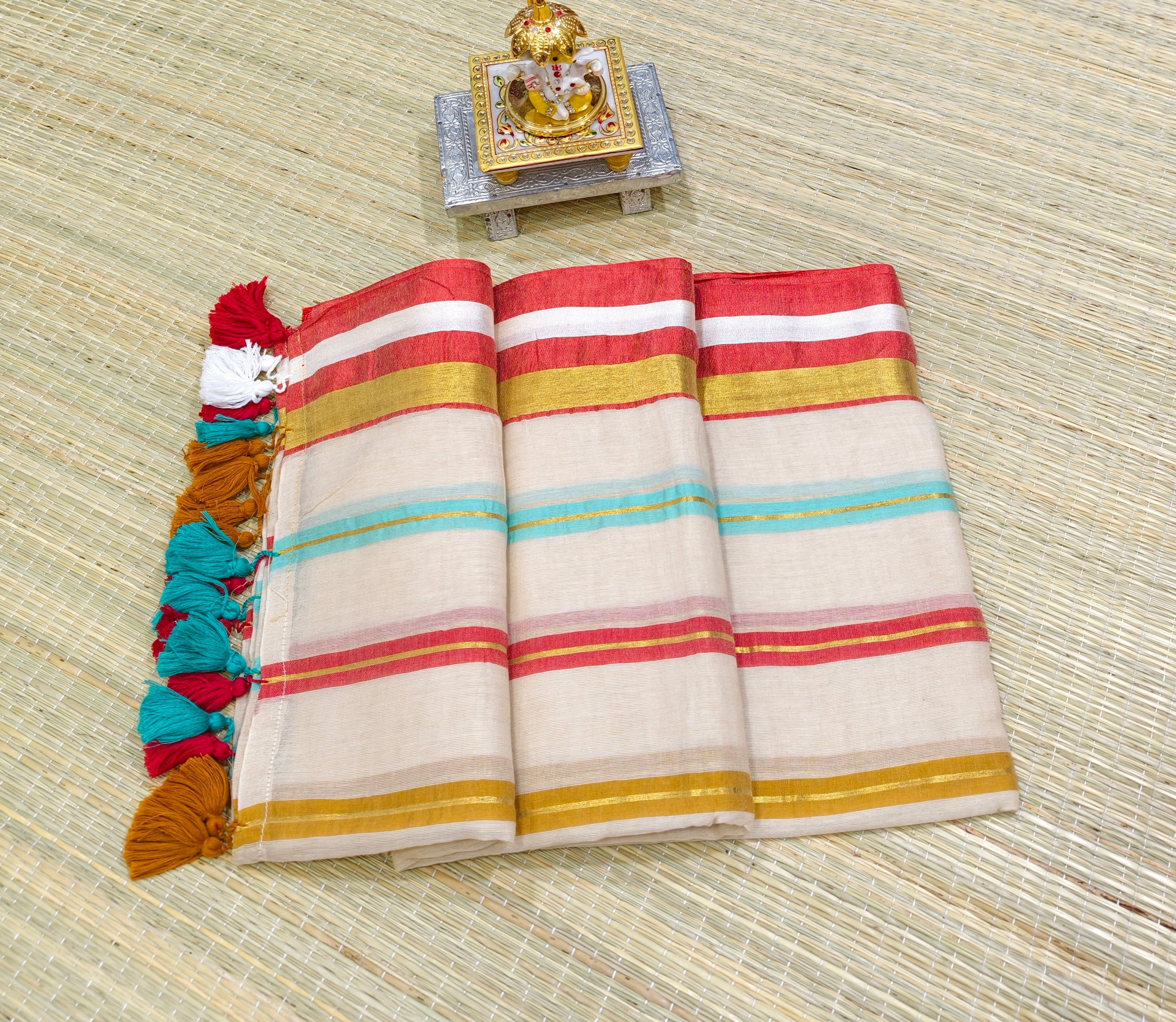 Premium mul cotton multi stripes saree PMK
