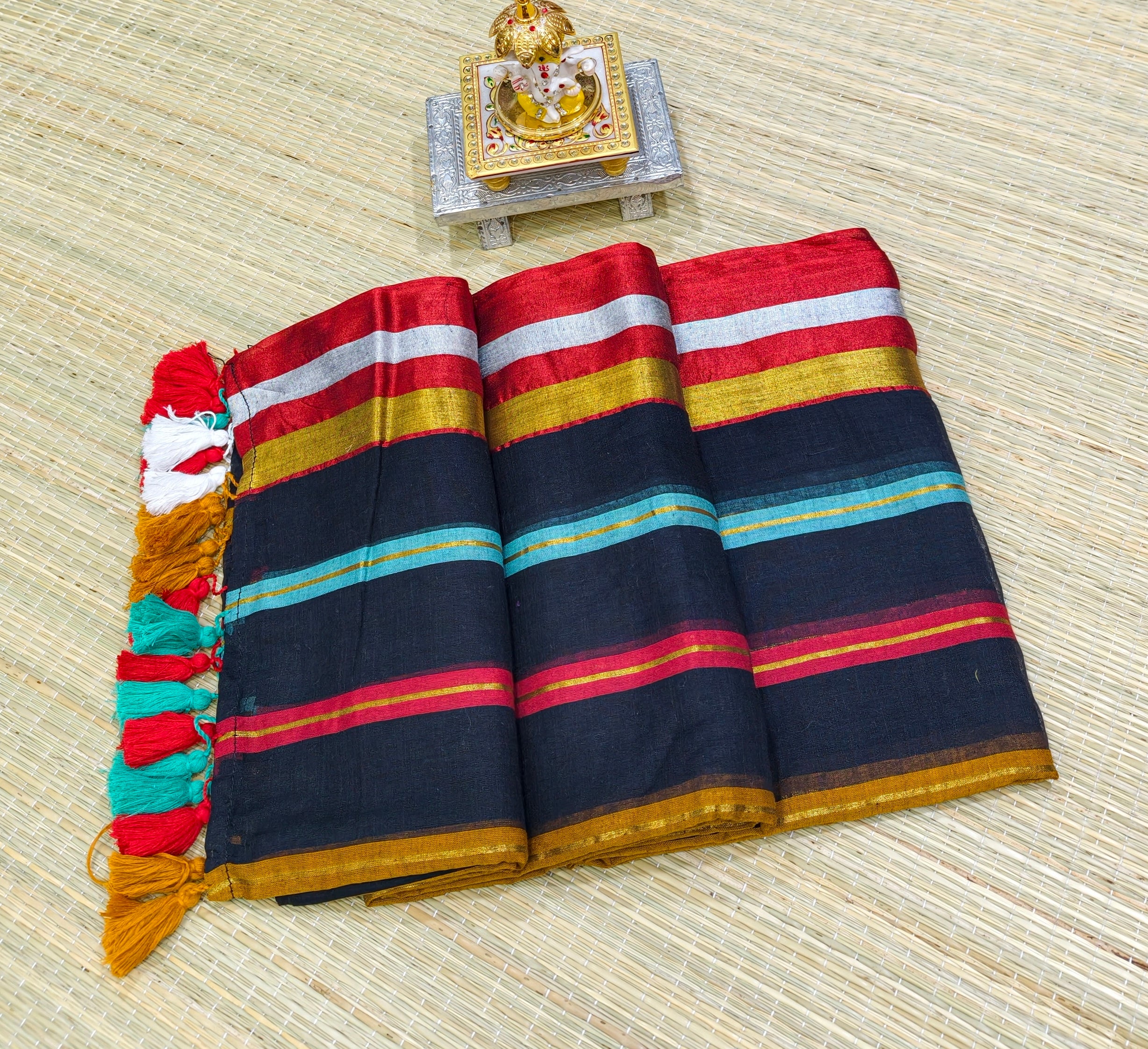 Premium mul cotton multi stripes saree PMK