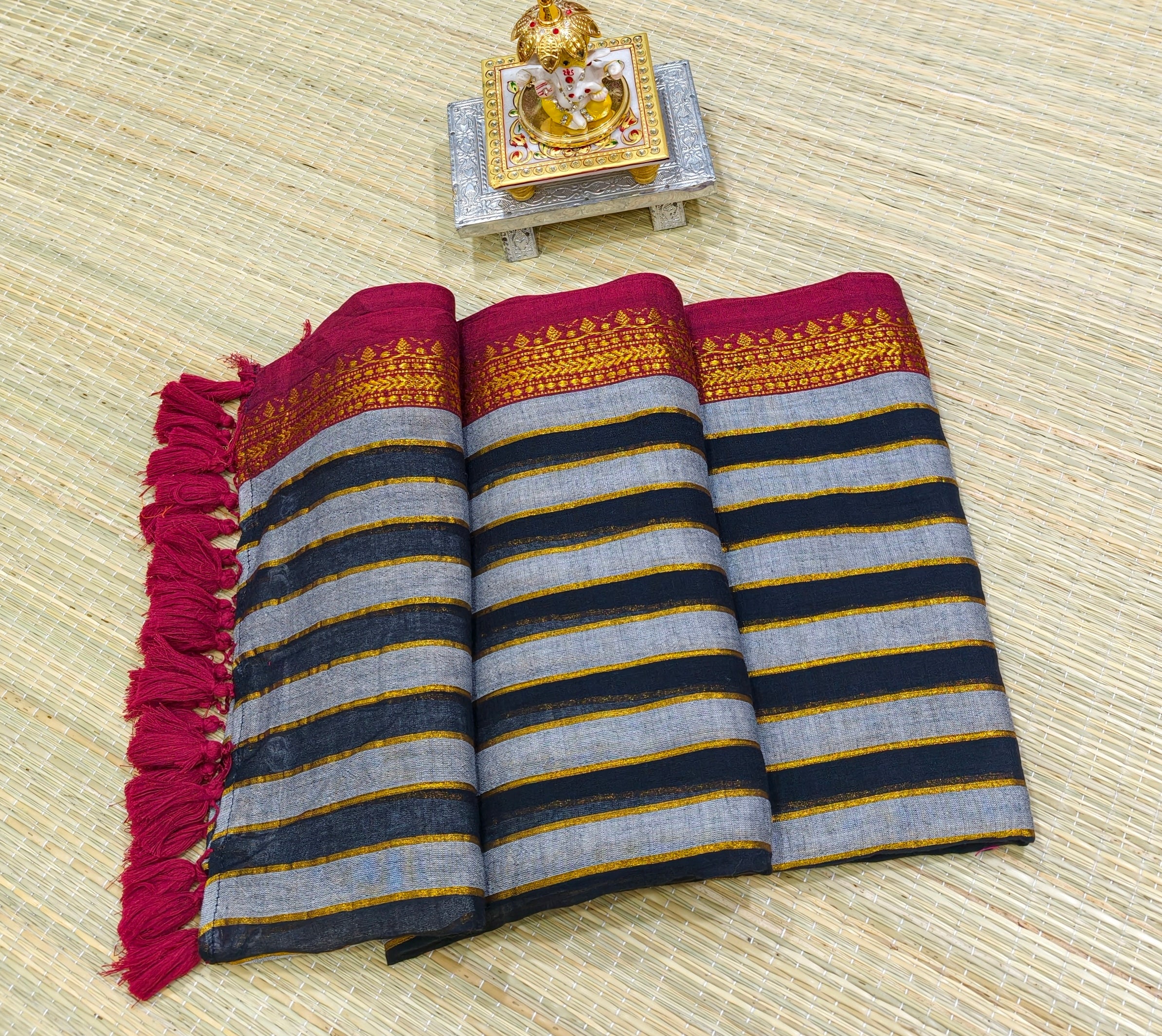 Premium mul cotton saree with alternate stripes PMK