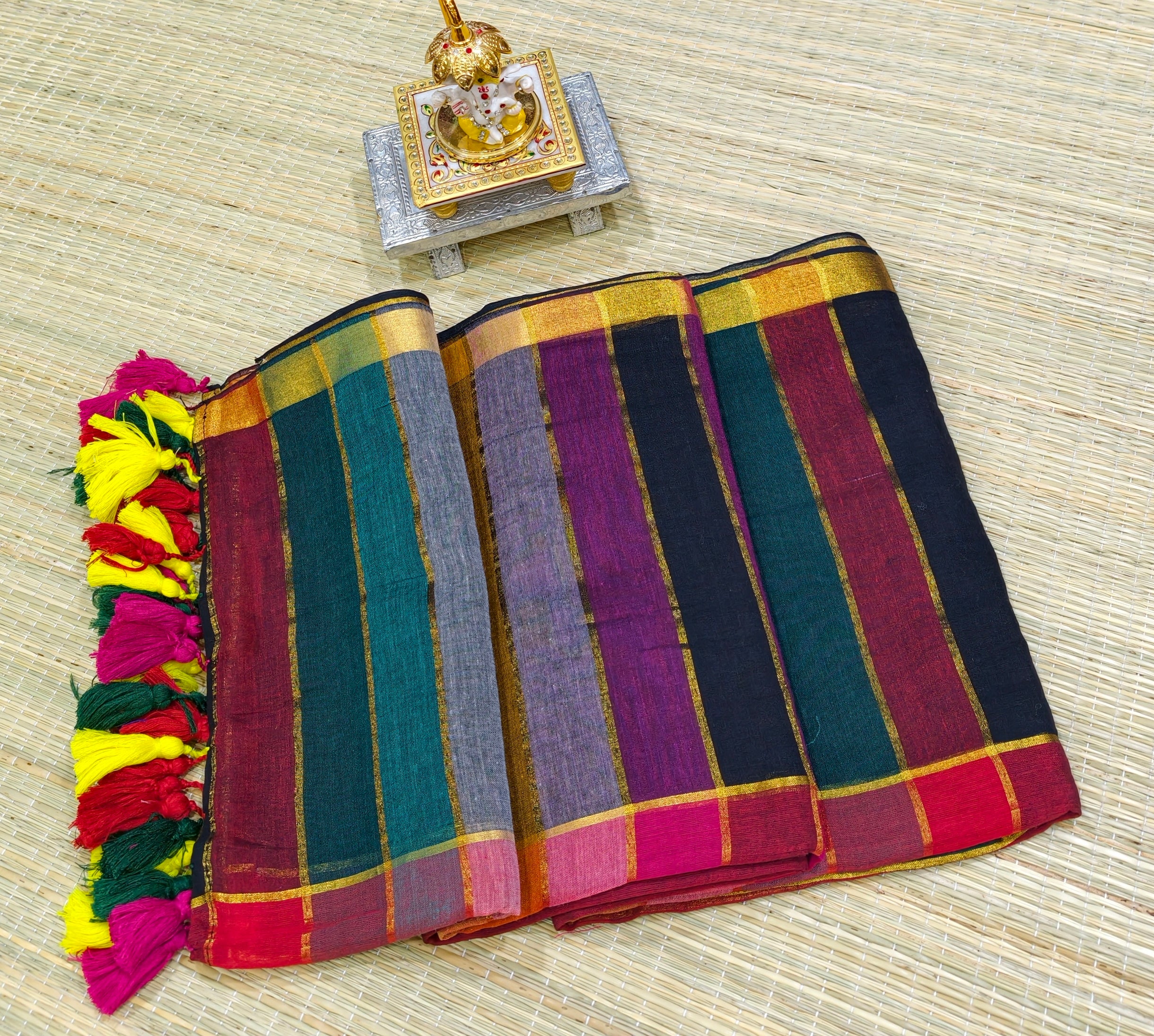Premium rainbow mul cotton saree PMK