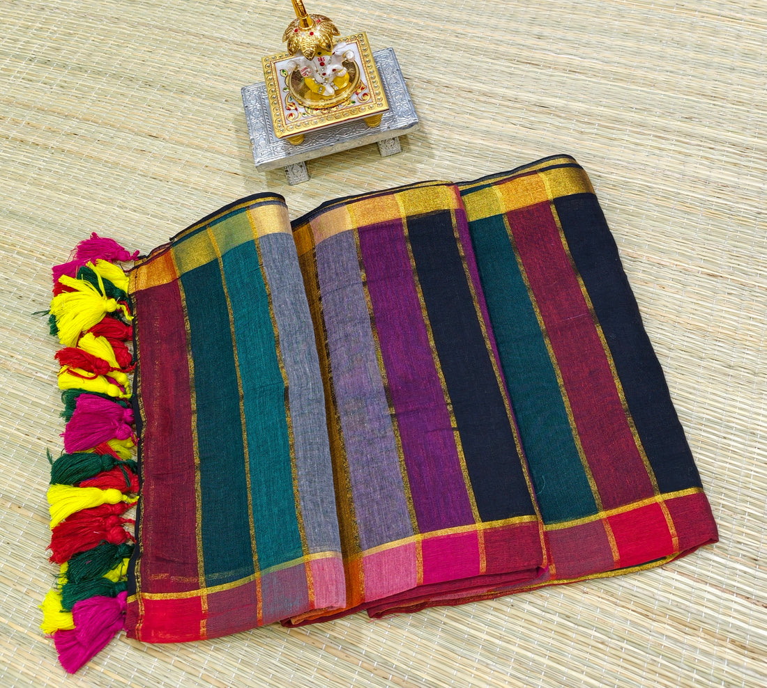 Premium rainbow mul cotton saree PMK